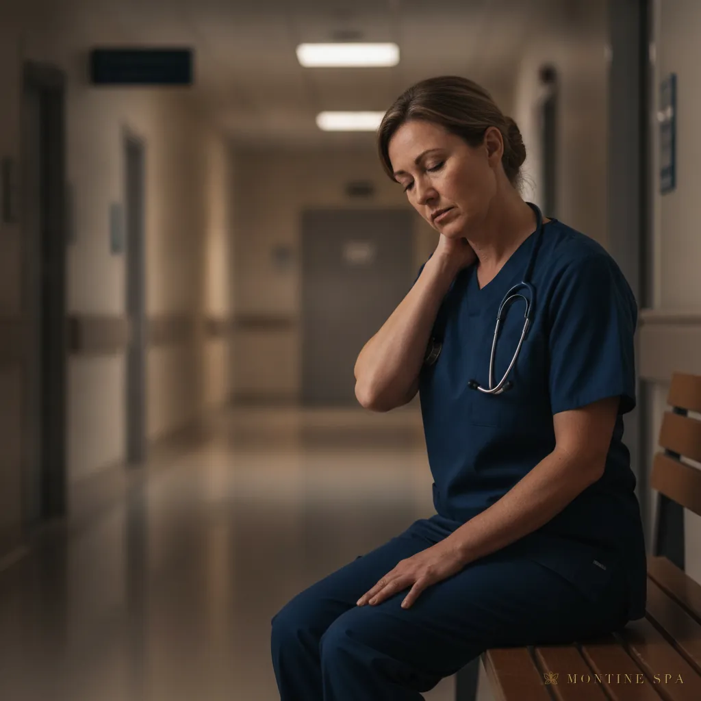 Exhausted nurse resting after a long shift